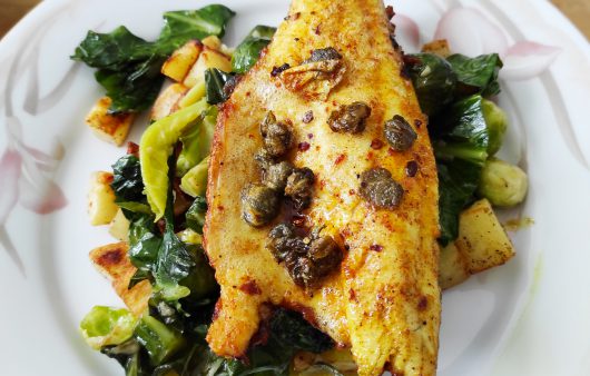Sea Bass with potatoes and greens