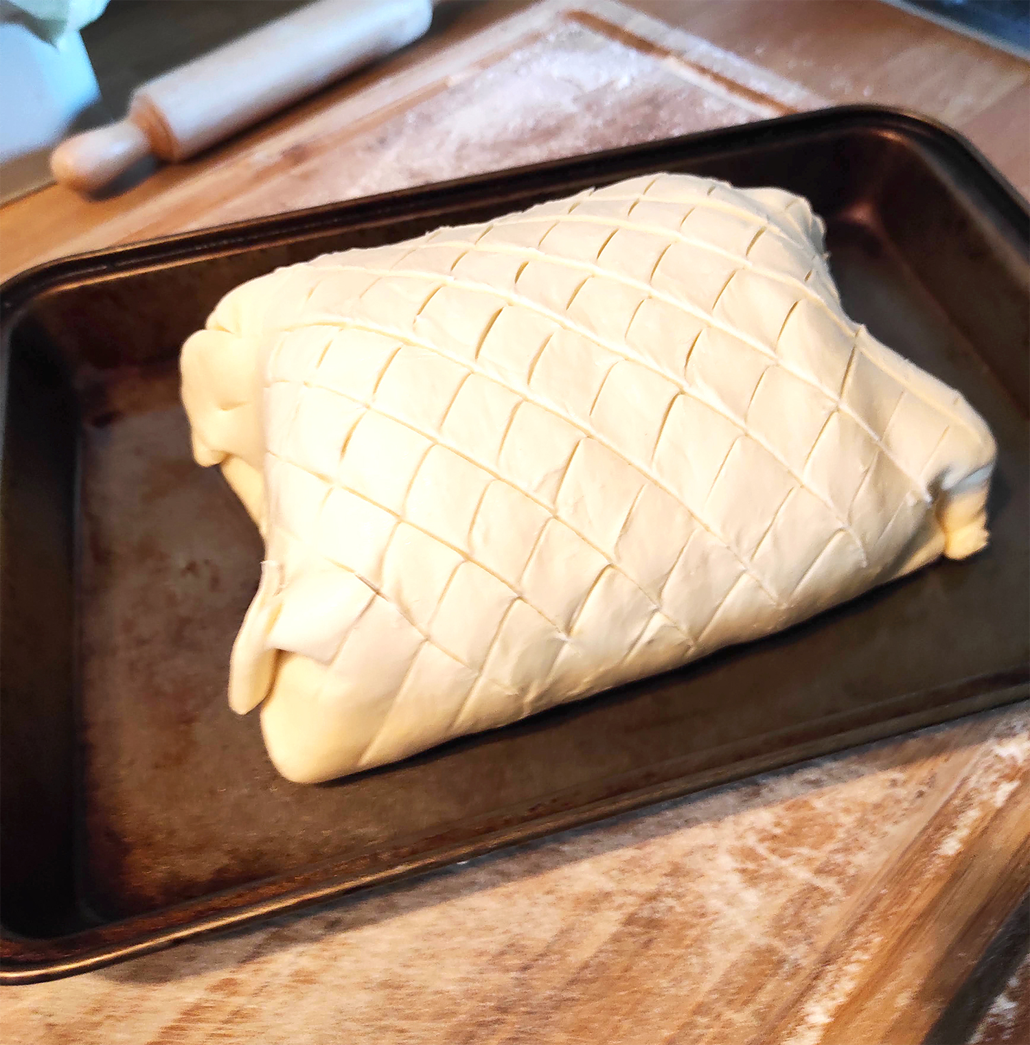 Beef wellington wrapped in pastry